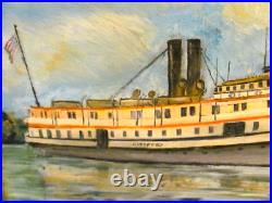 The Hartford Steamship (1899-1931) Vintage Folk Art Oil Painting The Hartford Steamship (1899-1931) Vintage Folk Art Oil Painting