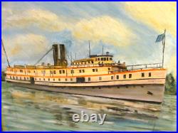 The Hartford Steamship (1899-1931) Vintage Folk Art Oil Painting The Hartford Steamship (1899-1931) Vintage Folk Art Oil Painting