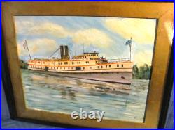 The Hartford Steamship (1899-1931) Vintage Folk Art Oil Painting The Hartford Steamship (1899-1931) Vintage Folk Art Oil Painting