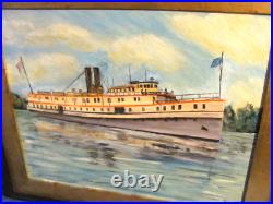 The Hartford Steamship (1899-1931) Vintage Folk Art Oil Painting The Hartford Steamship (1899-1931) Vintage Folk Art Oil Painting