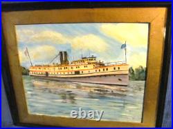 The Hartford Steamship (1899-1931) Vintage Folk Art Oil Painting The Hartford Steamship (1899-1931) Vintage Folk Art Oil Painting