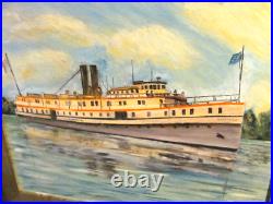 The Hartford Steamship (1899-1931) Vintage Folk Art Oil Painting The Hartford Steamship (1899-1931) Vintage Folk Art Oil Painting
