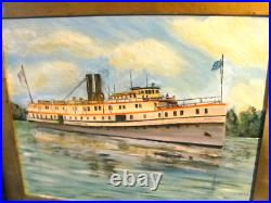 The Hartford Steamship (1899-1931) Vintage Folk Art Oil Painting The Hartford Steamship (1899-1931) Vintage Folk Art Oil Painting