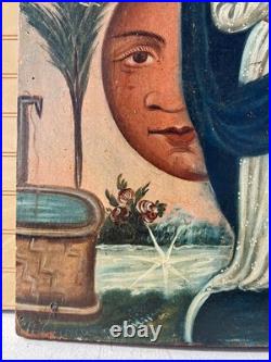 Tota Pulchra Immaculate Conception Oil on Wood Panel Folk Art Painting