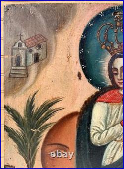 Tota Pulchra Immaculate Conception Oil on Wood Panel Folk Art Painting