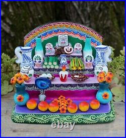 Traditional Day of the Dead Altar Handmade Hand Painted Puebla Mexican Folk Art