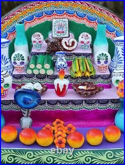 Traditional Day of the Dead Altar Handmade Hand Painted Puebla Mexican Folk Art