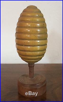 Treen Carved Wood Magic Trick Bee Hive Egg 19th c. Paint Decorated Game Folk Art