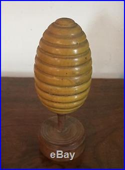 Treen Carved Wood Magic Trick Bee Hive Egg 19th c. Paint Decorated Game Folk Art
