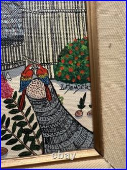 Tropical Village Painting by L. Mendez Original Framed Folk Art. (B30)