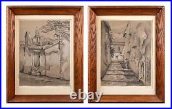 Two Mexican Mid Century Village Drawings, Signed, 1957