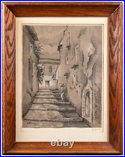 Two Mexican Mid Century Village Drawings, Signed, 1957