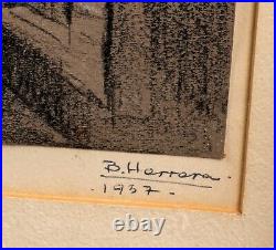 Two Mexican Mid Century Village Drawings, Signed, 1957