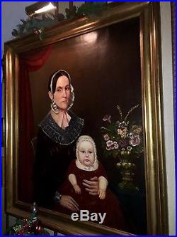 Two large folk Husband and Wife antique portrait oil Paintings