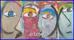 Unique Vintage Ooak Abstract Cubist Original Figurative Faces Painting Unique Vintage Ooak Abstract Cubist Original Figurative Faces Painting