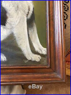 VICTORIAN DOG FOLK ART SIGNED SAINT BERNARD ANTIQUE PAINTING PORTRAIT With COLLAR