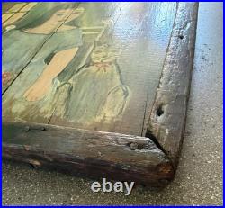VINTAGE 1960's CAT YOUNG GIRL PORTRAIT OIL PAINTING MCM BARN WOOD FRAME