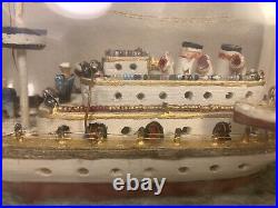 VINTAGE FOLK ART US NAVY SHIP IN A BOTTLE Original Hand Carved And Painted