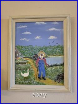 VTG 1993 Folk Art Painting African Americana Southern Scene Signed Dell Framed