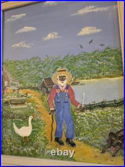VTG 1993 Folk Art Painting African Americana Southern Scene Signed Dell Framed