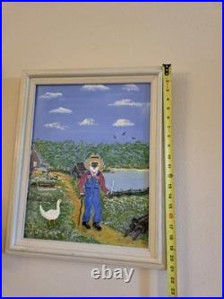 VTG 1993 Folk Art Painting African Americana Southern Scene Signed Dell Framed