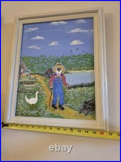 VTG 1993 Folk Art Painting African Americana Southern Scene Signed Dell Framed