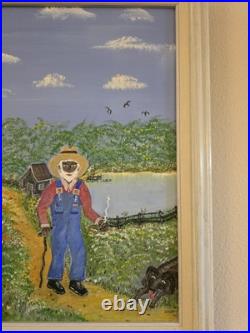VTG 1993 Folk Art Painting African Americana Southern Scene Signed Dell Framed