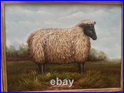 VTG Black Face Ram Folk Art Oil Board Barnyard Animal Primitive Framed Painting