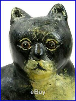 VTG Folk Art Hand Carved Wood Painted Black Cat Signed Don Beauregard Salem MA