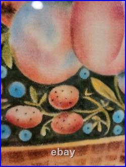 VTG Folk Art Theorem Painted Fabric Bird Fruit Branches Basket Framed M COLVIN