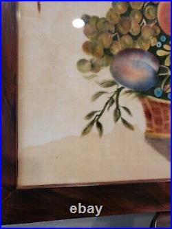 VTG Folk Art Theorem Painted Fabric Bird Fruit Branches Basket Framed M COLVIN