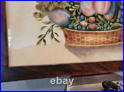 VTG Folk Art Theorem Painted Fabric Bird Fruit Branches Basket Framed M COLVIN