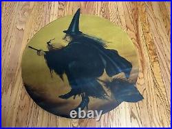 VTG Halloween 28 Full Moon Flying Witch On Broom Wood Sign Decoration Folk Art
