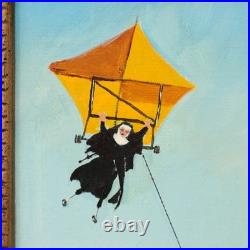 VTG Melita Howard Oil Painting Nuns at Play Hang Glider Folk Art Signed