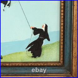 VTG Melita Howard Oil Painting Nuns at Play Hang Glider Folk Art Signed