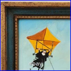 VTG Melita Howard Oil Painting Nuns at Play Hang Glider Folk Art Signed