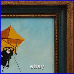 VTG Melita Howard Oil Painting Nuns at Play Hang Glider Folk Art Signed