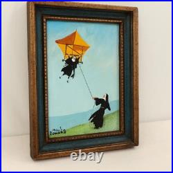 VTG Melita Howard Oil Painting Nuns at Play Hang Glider Folk Art Signed