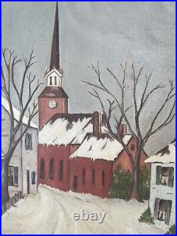 VTG Mid-Century New England Berkshires Winter Christmas Painting Folk Art Signed