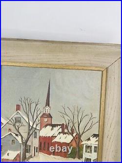 VTG Mid-Century New England Berkshires Winter Christmas Painting Folk Art Signed