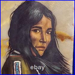 VTG Native American Indian Chief Painting Onyx Set Signed Southwestern Folk Art