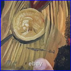 VTG Native American Indian Chief Painting Onyx Set Signed Southwestern Folk Art