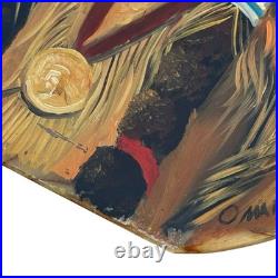VTG Native American Indian Chief Painting Onyx Set Signed Southwestern Folk Art