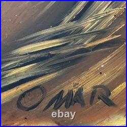 VTG Native American Indian Chief Painting Onyx Set Signed Southwestern Folk Art