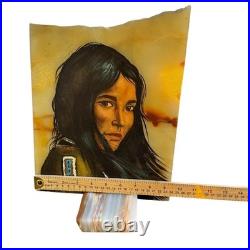 VTG Native American Indian Chief Painting Onyx Set Signed Southwestern Folk Art