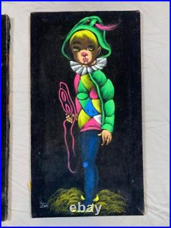 VTG Oil Painting On Velvet Jesters Mexican Folk Art MCM Fluorescent Signed RIGO VTG Oil Painting On Velvet Jesters Mexican Folk Art MCM Fluorescent Signed RIGO