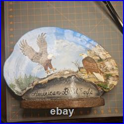 VTG Oil Painting Shelf Fungus Oyster Mushroom Folk Art American Bald Eagle