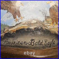 VTG Oil Painting Shelf Fungus Oyster Mushroom Folk Art American Bald Eagle