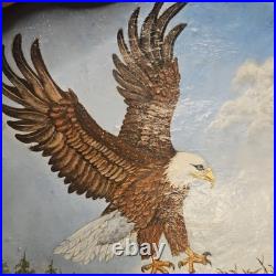 VTG Oil Painting Shelf Fungus Oyster Mushroom Folk Art American Bald Eagle