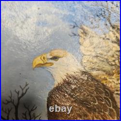 VTG Oil Painting Shelf Fungus Oyster Mushroom Folk Art American Bald Eagle